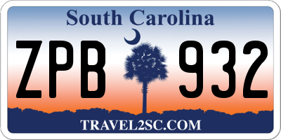 SC license plate ZPB932