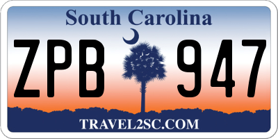 SC license plate ZPB947