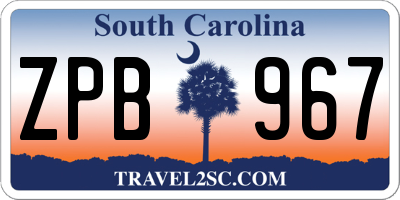 SC license plate ZPB967