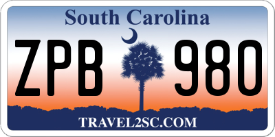 SC license plate ZPB980