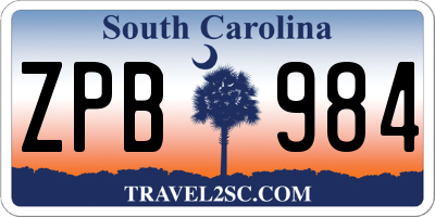 SC license plate ZPB984