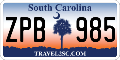 SC license plate ZPB985