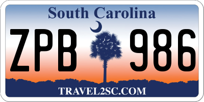 SC license plate ZPB986