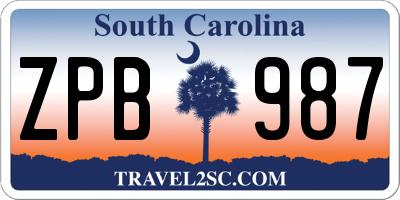 SC license plate ZPB987