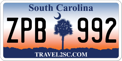 SC license plate ZPB992