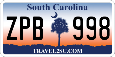 SC license plate ZPB998