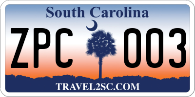 SC license plate ZPC003