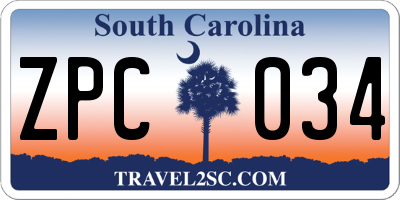 SC license plate ZPC034
