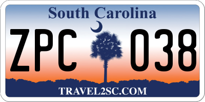 SC license plate ZPC038