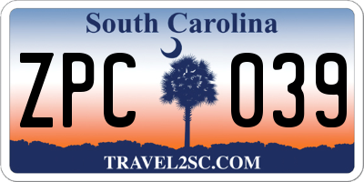 SC license plate ZPC039