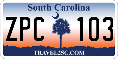 SC license plate ZPC103