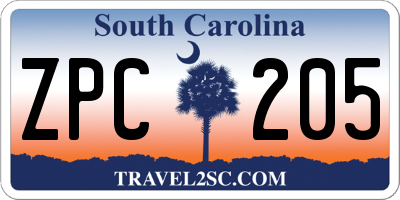 SC license plate ZPC205