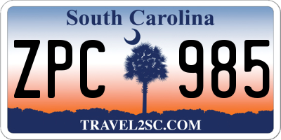 SC license plate ZPC985
