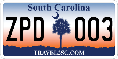 SC license plate ZPD003