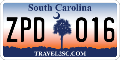 SC license plate ZPD016