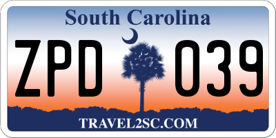 SC license plate ZPD039