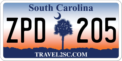 SC license plate ZPD205