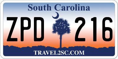 SC license plate ZPD216