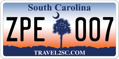 SC license plate ZPE007