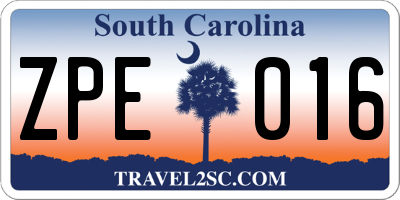 SC license plate ZPE016