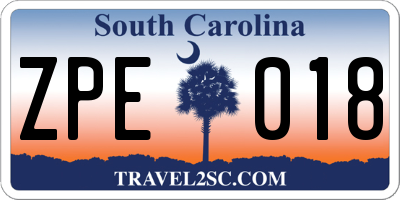 SC license plate ZPE018