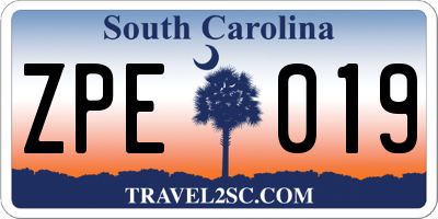 SC license plate ZPE019