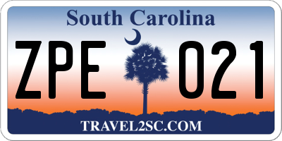 SC license plate ZPE021