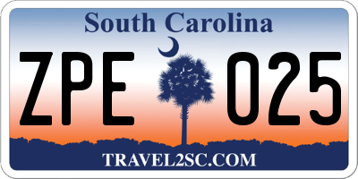 SC license plate ZPE025