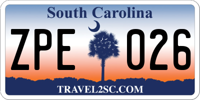 SC license plate ZPE026