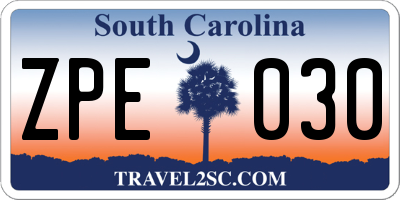 SC license plate ZPE030