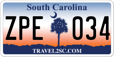 SC license plate ZPE034