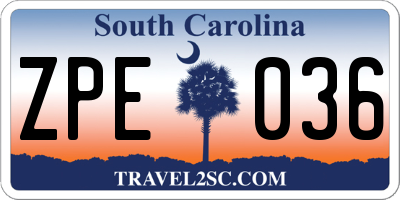 SC license plate ZPE036