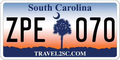 SC license plate ZPE070