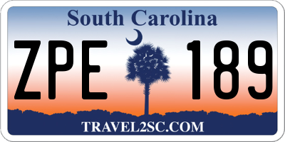 SC license plate ZPE189