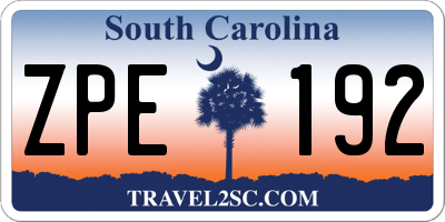SC license plate ZPE192