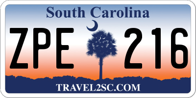 SC license plate ZPE216
