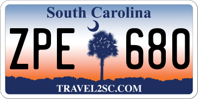 SC license plate ZPE680