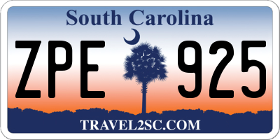 SC license plate ZPE925