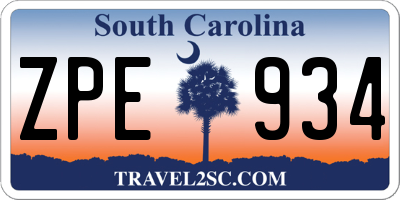 SC license plate ZPE934