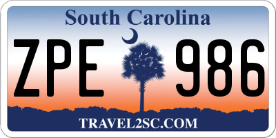 SC license plate ZPE986