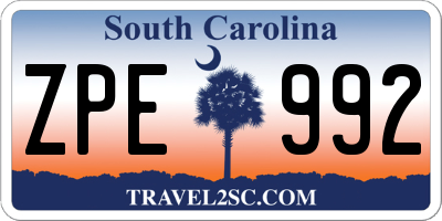 SC license plate ZPE992
