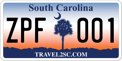 SC license plate ZPF001