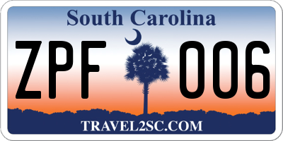 SC license plate ZPF006