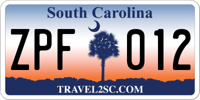 SC license plate ZPF012