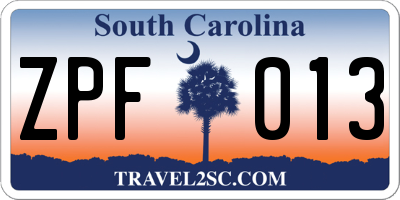 SC license plate ZPF013