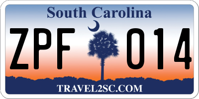 SC license plate ZPF014