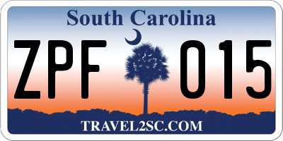 SC license plate ZPF015