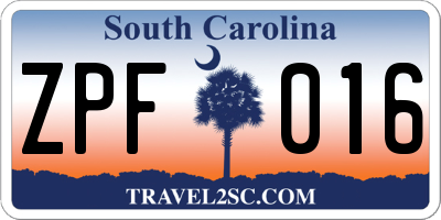 SC license plate ZPF016