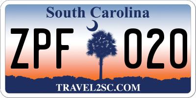 SC license plate ZPF020