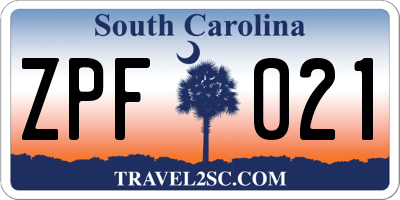 SC license plate ZPF021